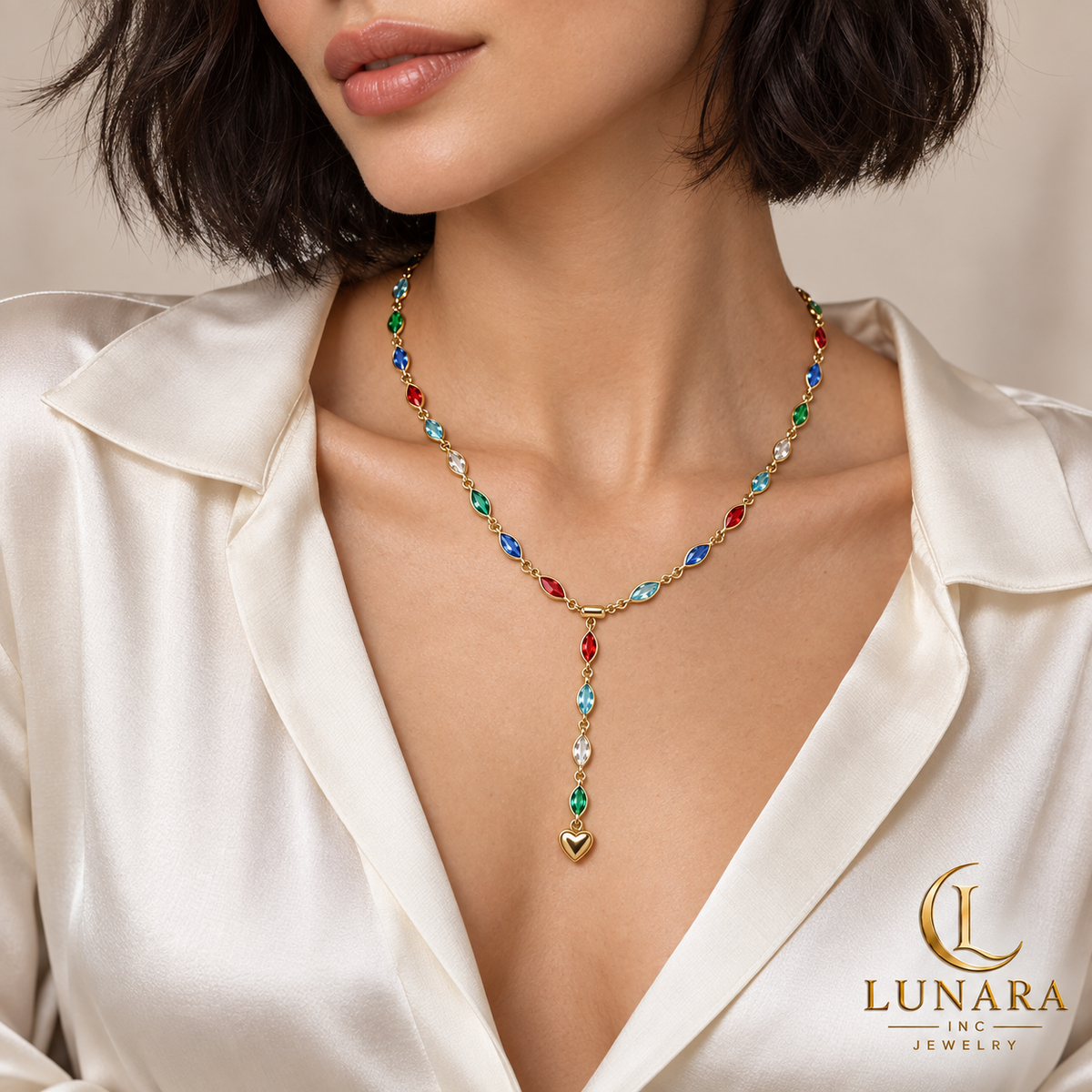 Multicolor Marquise Crystal Adjustable Lariat Necklace
