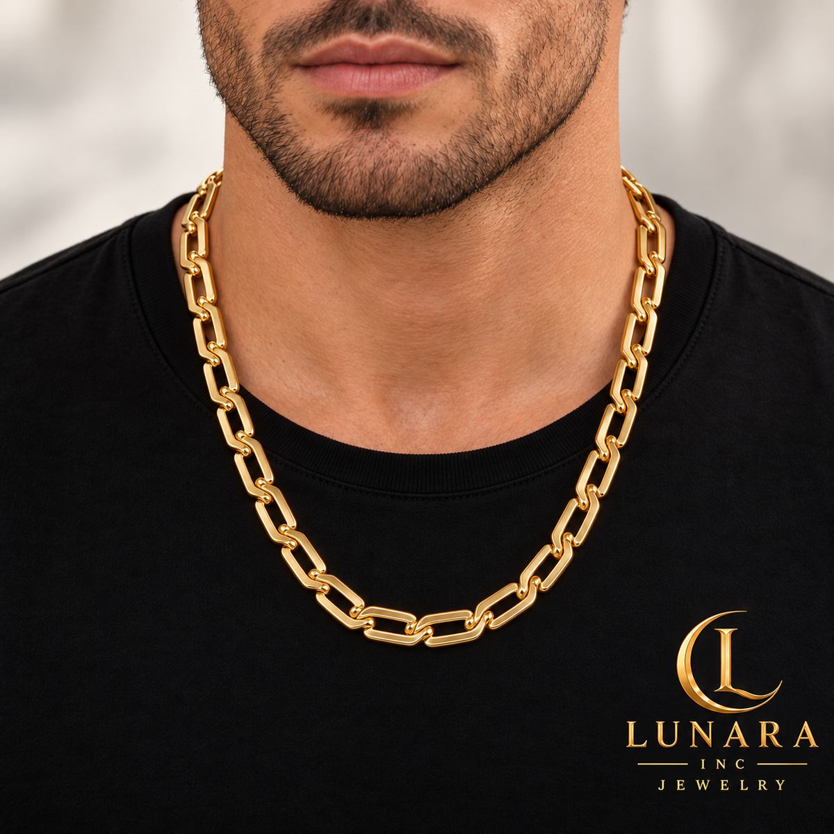 Men’s 14K Gold-Tone Flat Rectangular Link Chain