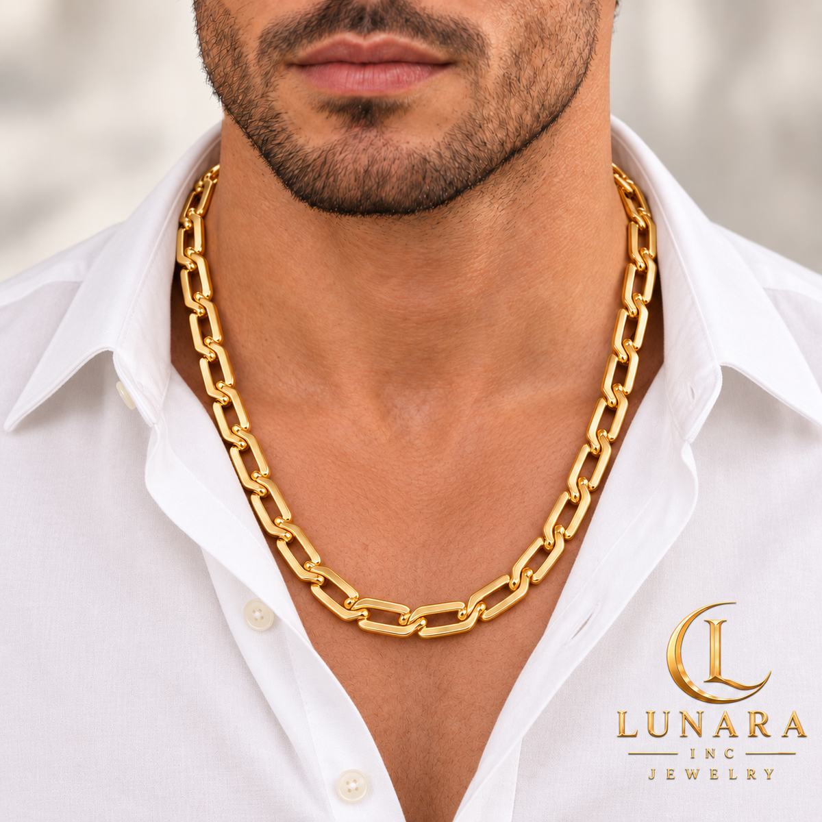 Men’s 14K Gold-Tone Flat Rectangular Link Chain