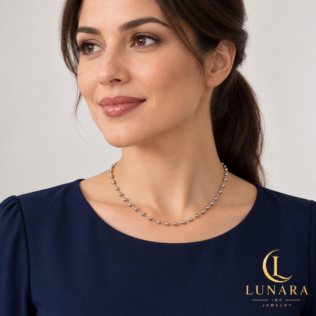 Silver-Tone Faceted Bead Necklace