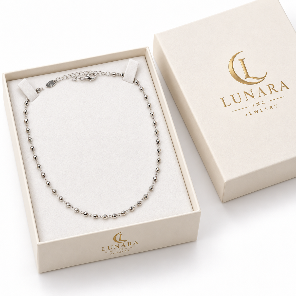 Silver-Tone Faceted Bead Necklace