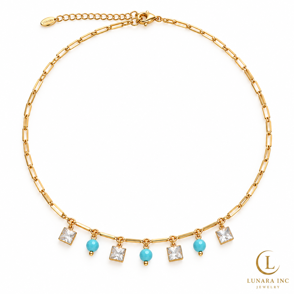 Aqua Glow Crystal Charm Necklace