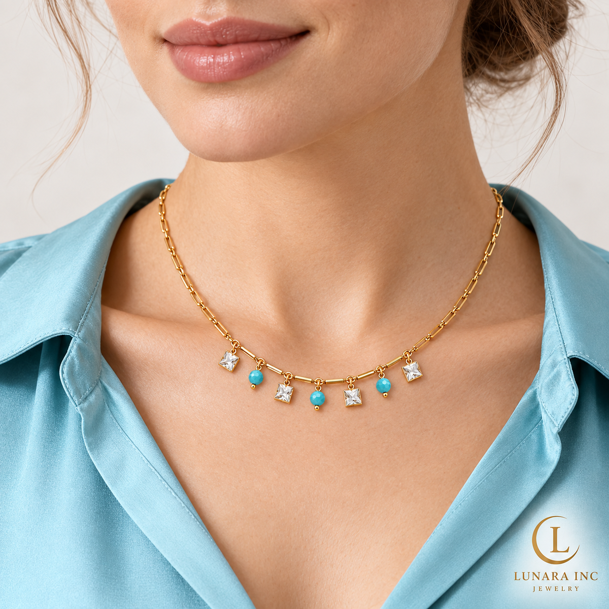 Aqua Glow Crystal Charm Necklace