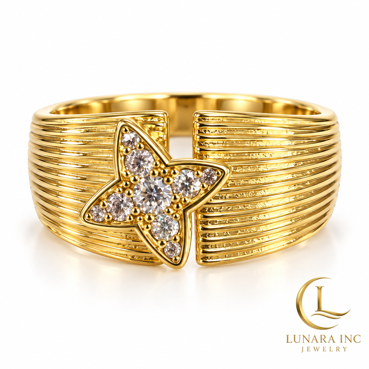 Golden Butterfly Crystal Wide Band Ring