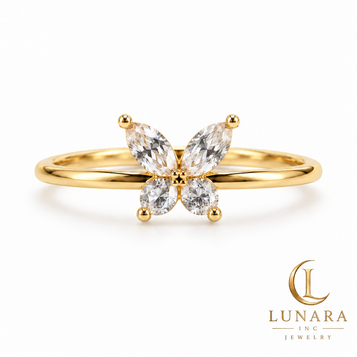 Golden Sparkle Butterfly Ring
