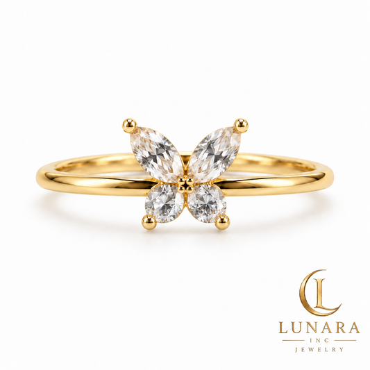 Golden Sparkle Butterfly Ring