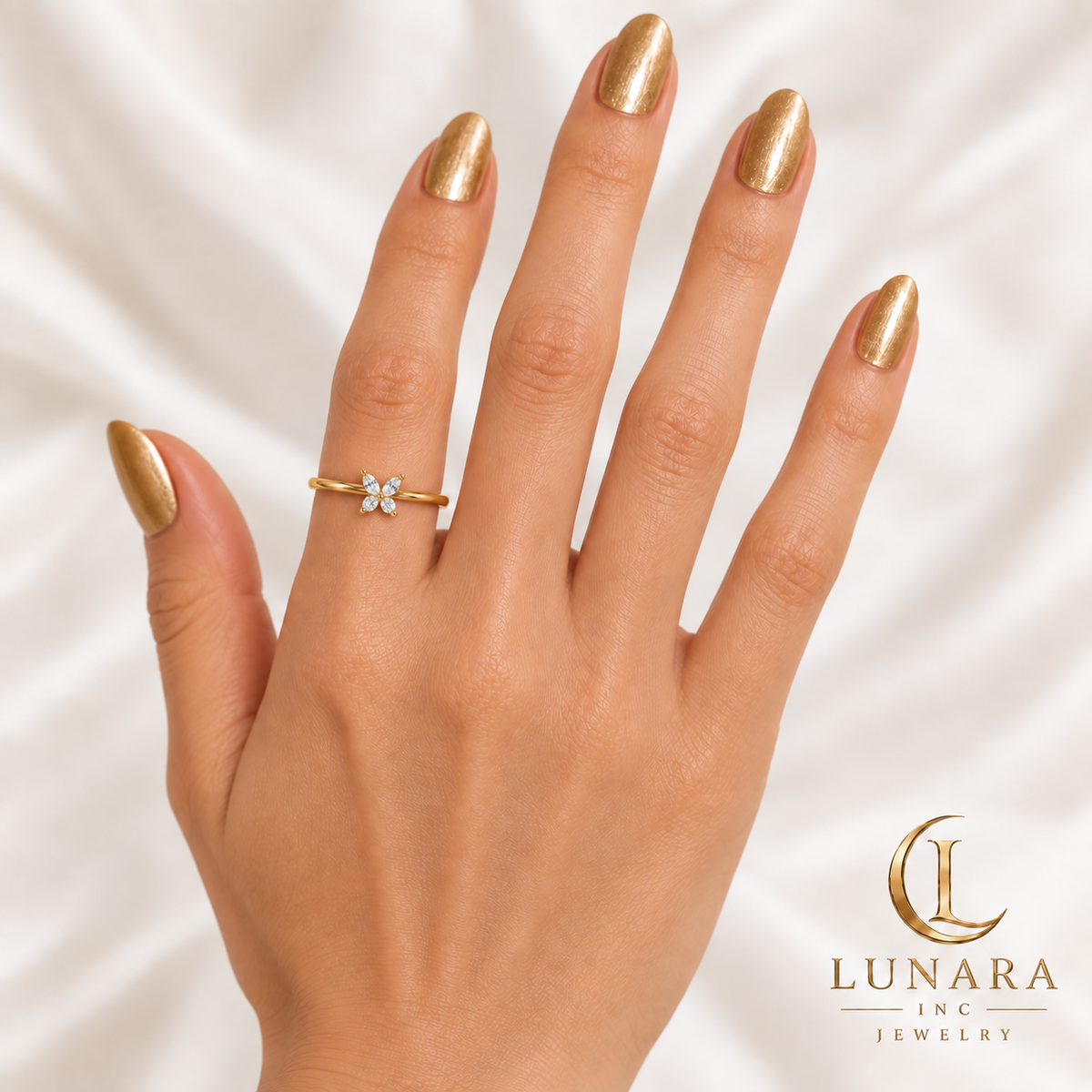 Golden Sparkle Butterfly Ring