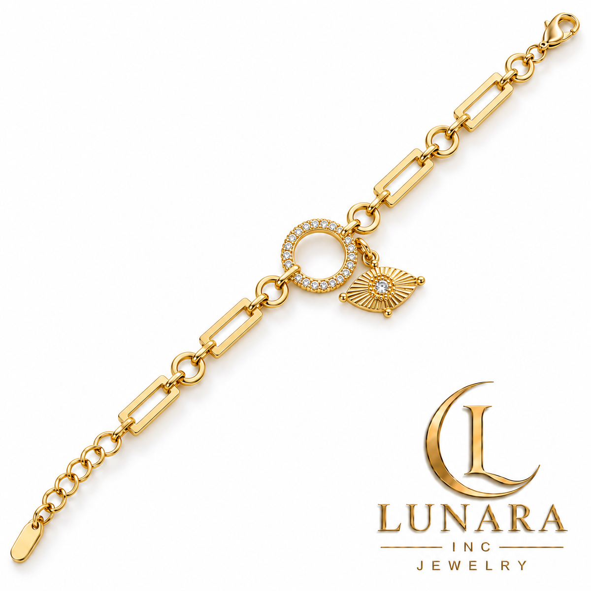 Golden Eye Rectangular Link Bracelet