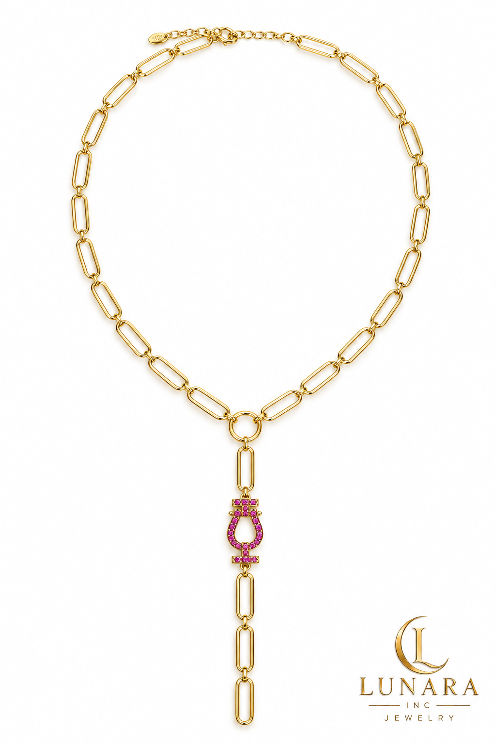 Fuchsia Horseshoe Paperclip Lariat Necklace