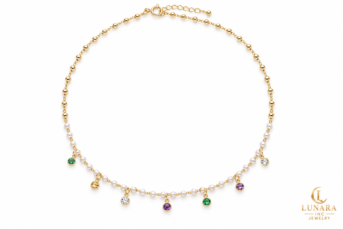Petite Pearl & Multicolor Crystal Necklace