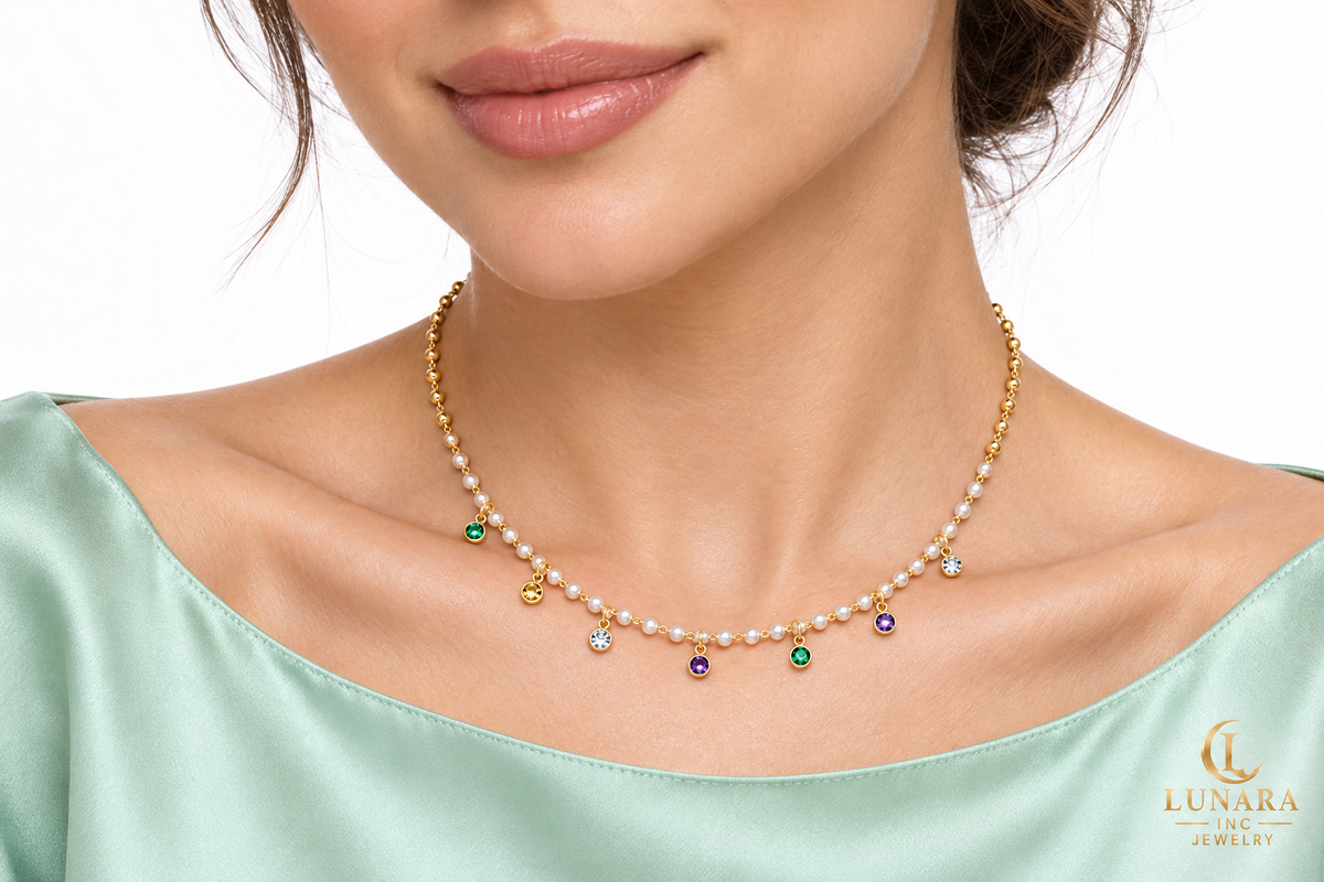 Petite Pearl & Multicolor Crystal Necklace