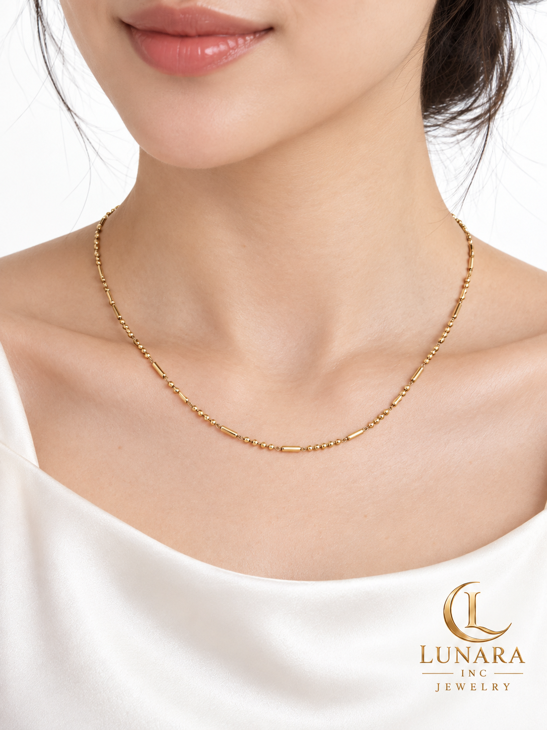 Petite Gold-Tone Bead & Bar Chain