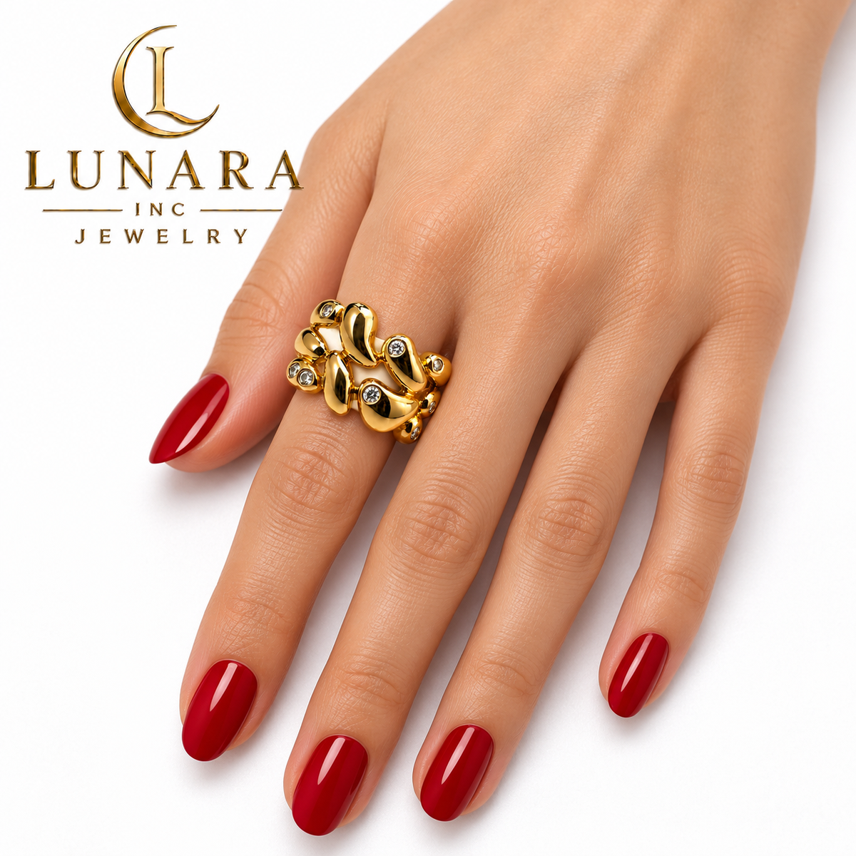 Lunara Sculpted Pebble Crystal Ring