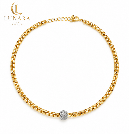 Gold-Tone Round Chain with Removable Zirconia Barrel