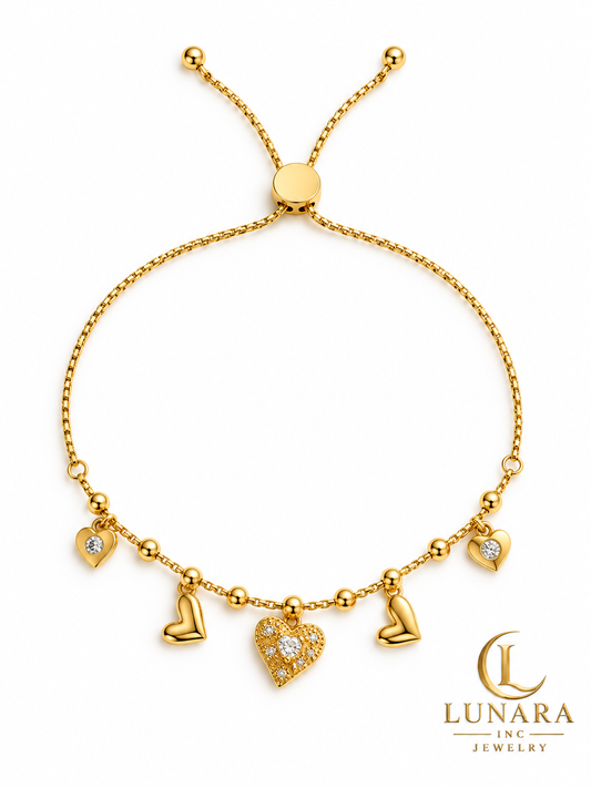 Hearts of Love Adjustable Bracelet – 14K Gold Color