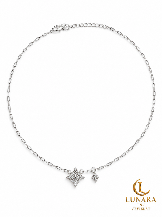 Silver-Tone Pavé Star & Mini Diamond Charm Chain