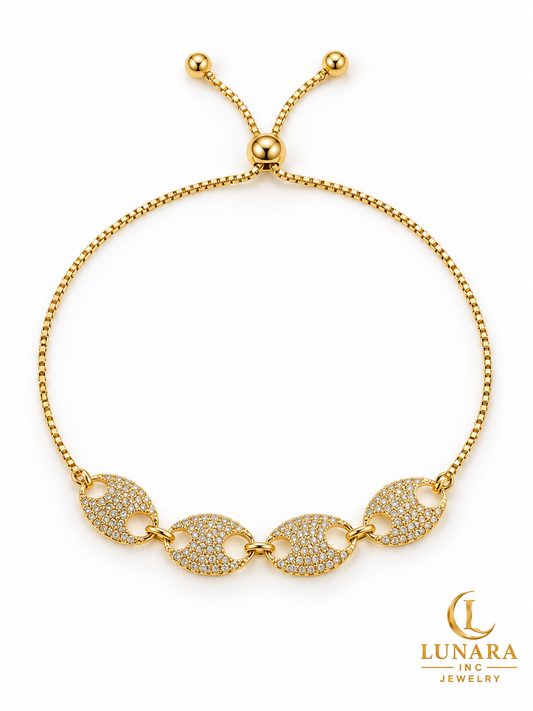Golden Oval Sparkle Adjustable Bracelet