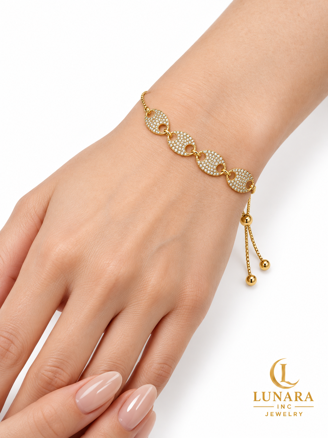 Golden Oval Sparkle Adjustable Bracelet