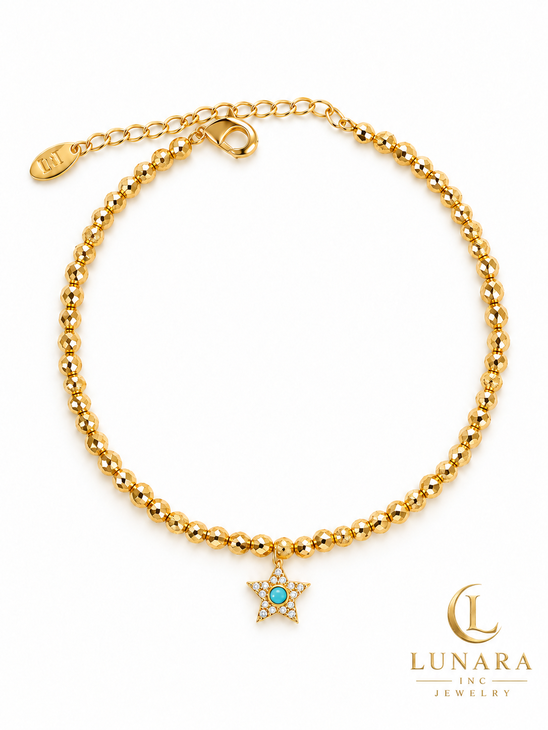 Celestial Blue Star Gold-Tone Beaded Bracelet