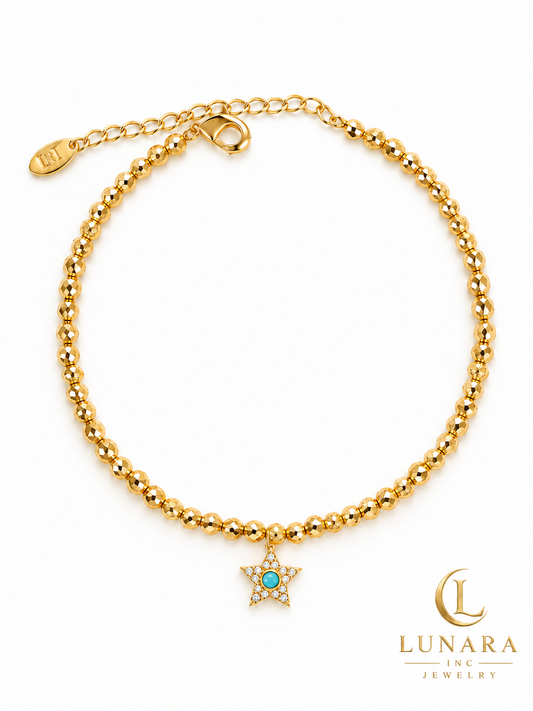 Celestial Blue Star Gold-Tone Beaded Bracelet