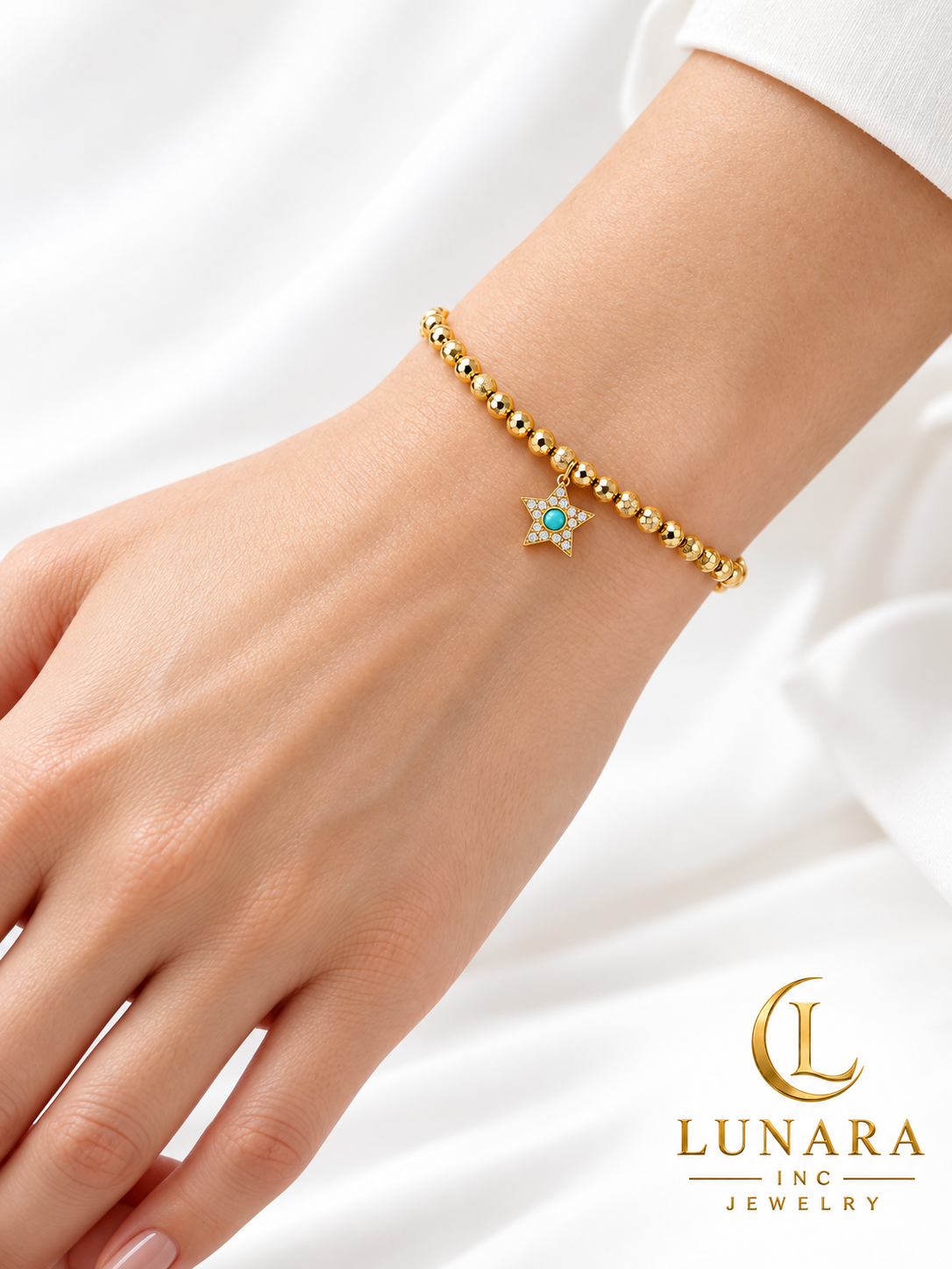 Celestial Blue Star Gold-Tone Beaded Bracelet