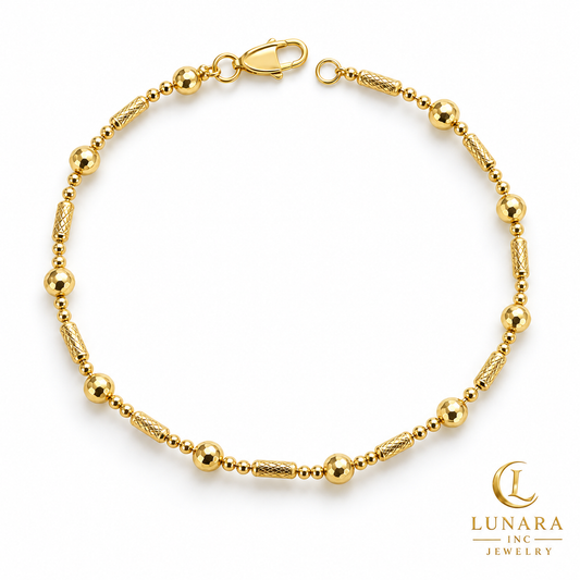 Delicate Gold-Tone Engraved Tube & Bead Bracelet