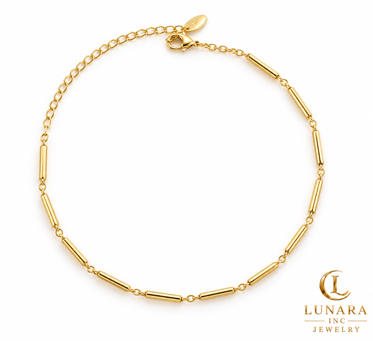 Sleek Gold-Tone Tube Link Anklet