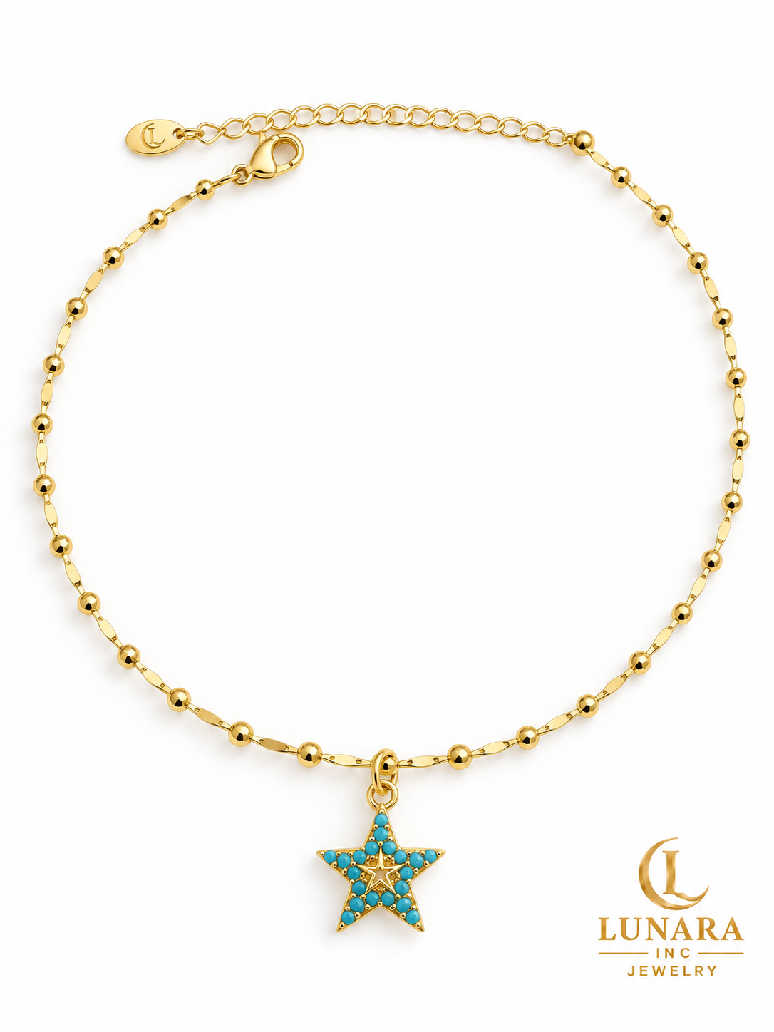 Turquoise Star Gold-Tone Anklet