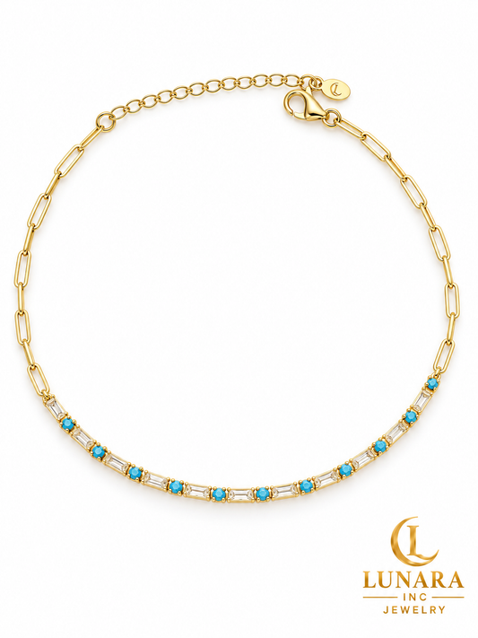Aqua Baguette Gold-Tone Anklet