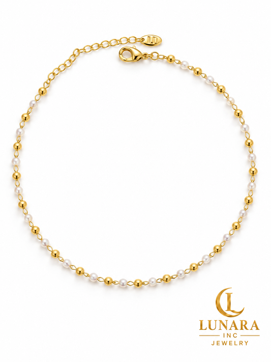 Pearl & Gold Bead Anklet