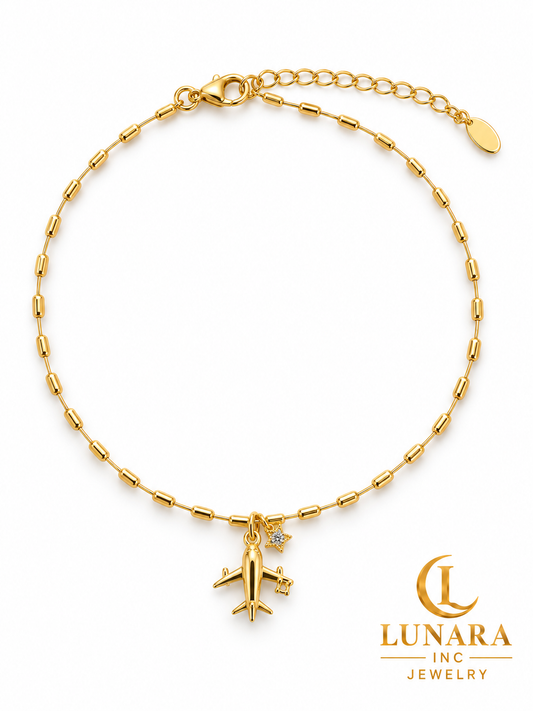 Airplane & Star Gold-Tone Anklet