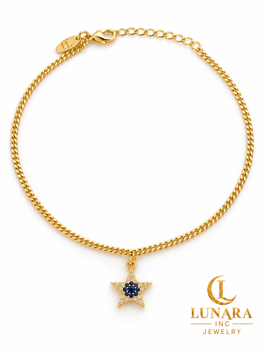 Midnight Blue Star Gold-Tone Anklet