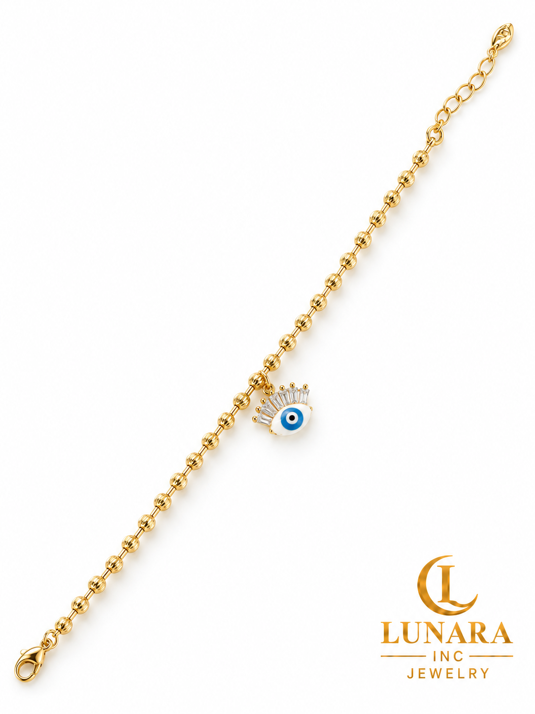 Blue Evil Eye Gold-Tone Beaded Bracelet