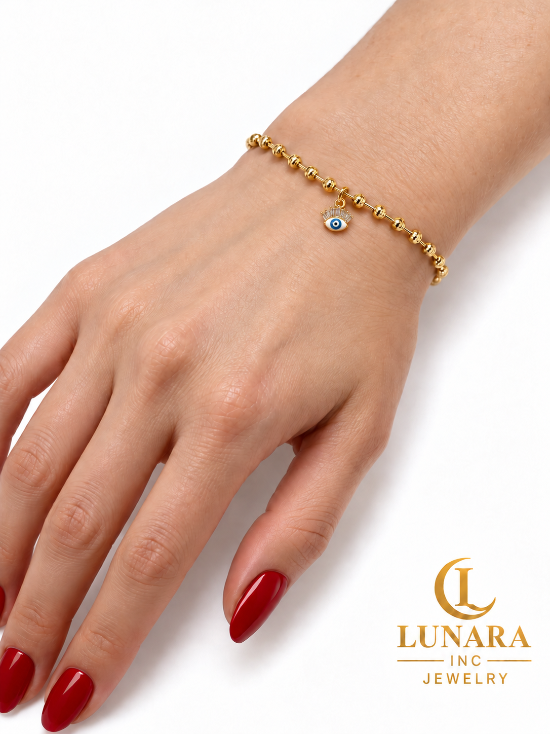 Blue Evil Eye Gold-Tone Beaded Bracelet