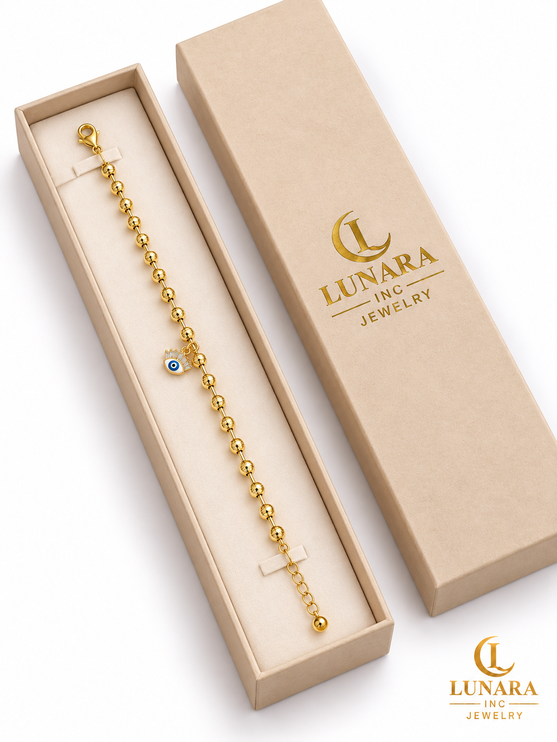 Blue Evil Eye Gold-Tone Beaded Bracelet