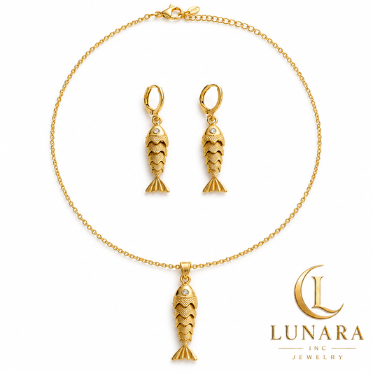 Golden Fish Pendant Chain & Earrings Set – Two Styles