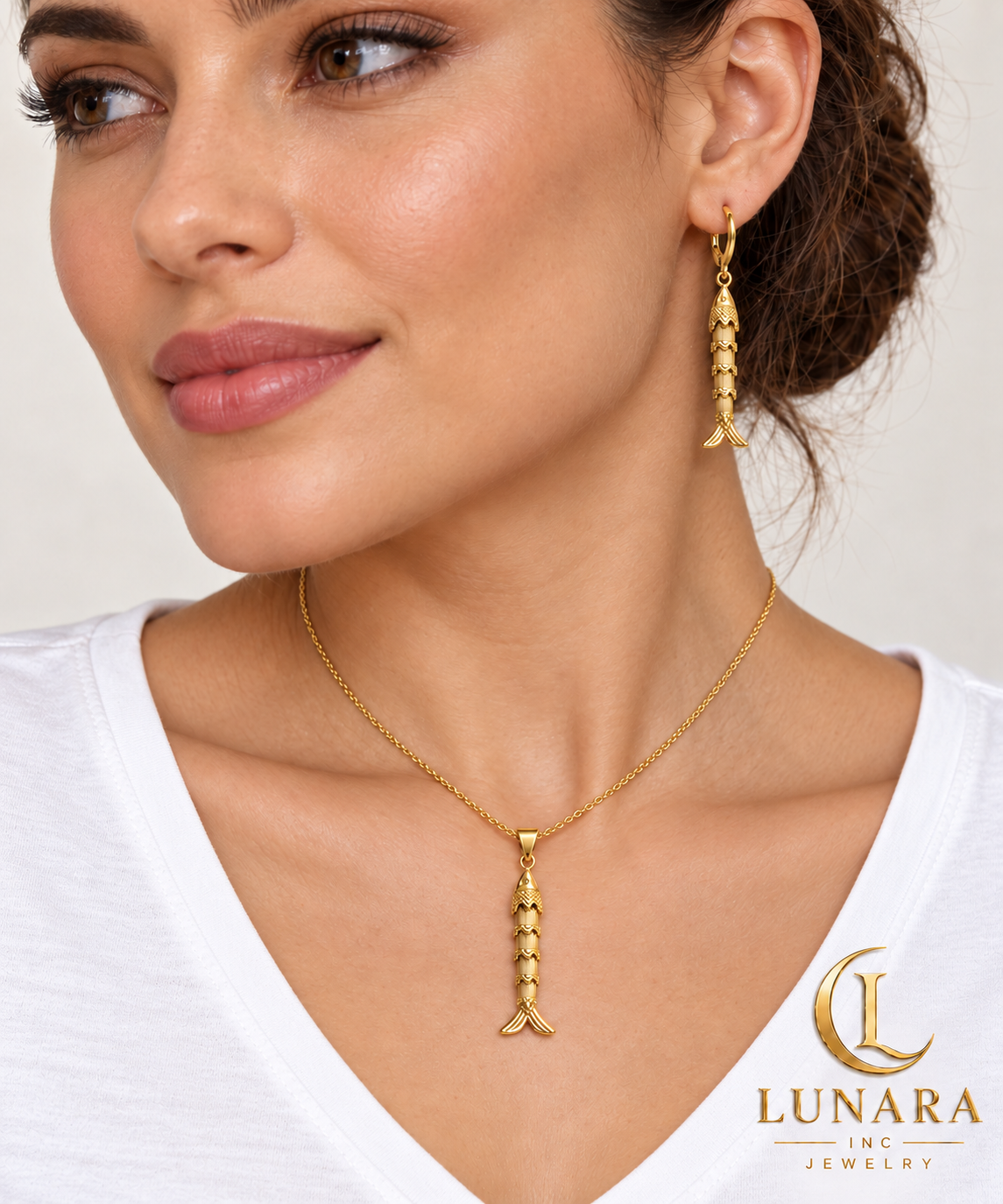 Golden Fish Pendant Chain & Earrings Set – Two Styles