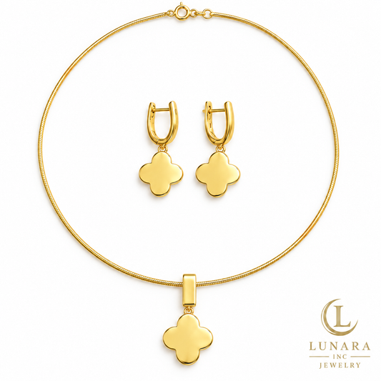 Golden Blossom Pendant Chain & Earrings Set