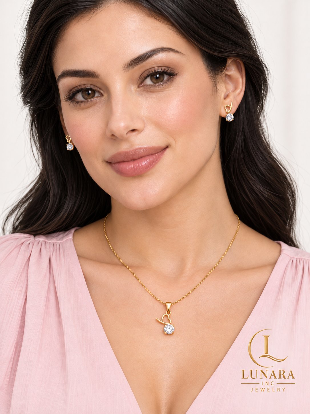 Golden Heart Sparkle Chain & Earrings Set