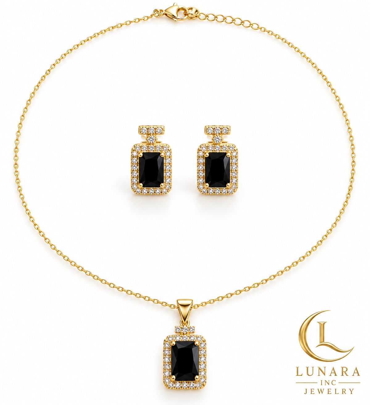 Midnight Elegance Pendant Chain & Earrings Set