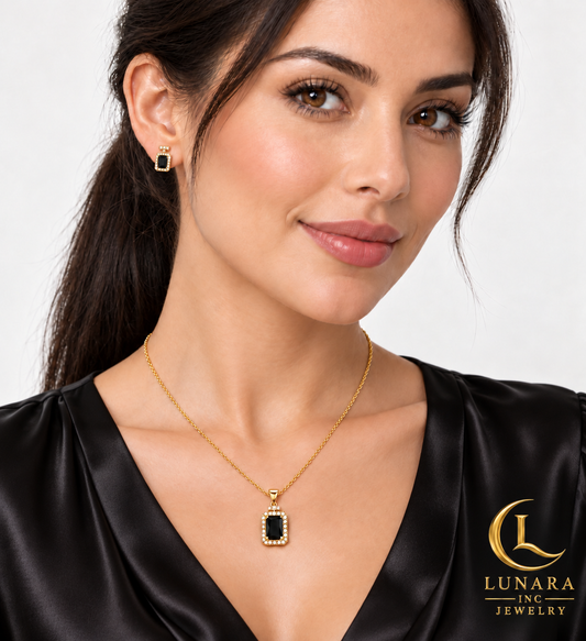 Midnight Elegance Pendant Chain & Earrings Set