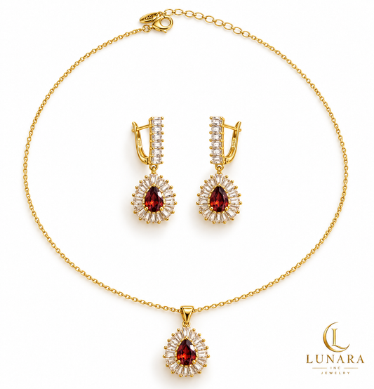 Crimson Elegance Teardrop Chain & Earring Set