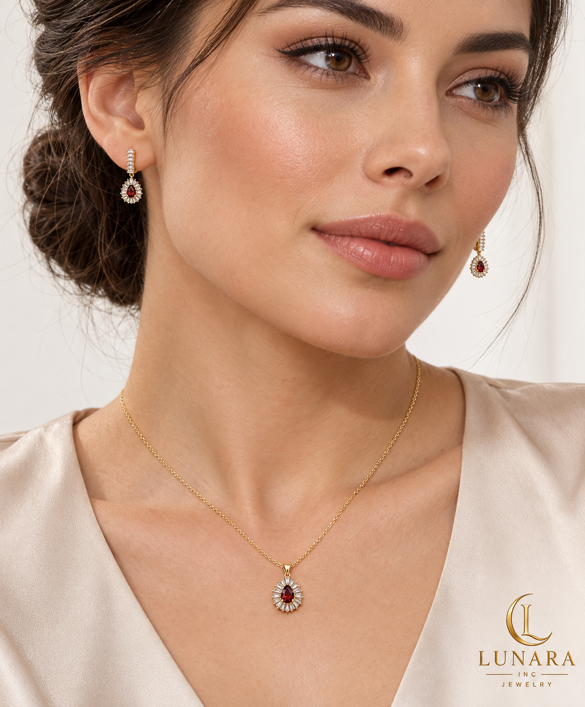 Crimson Elegance Teardrop Chain & Earring Set
