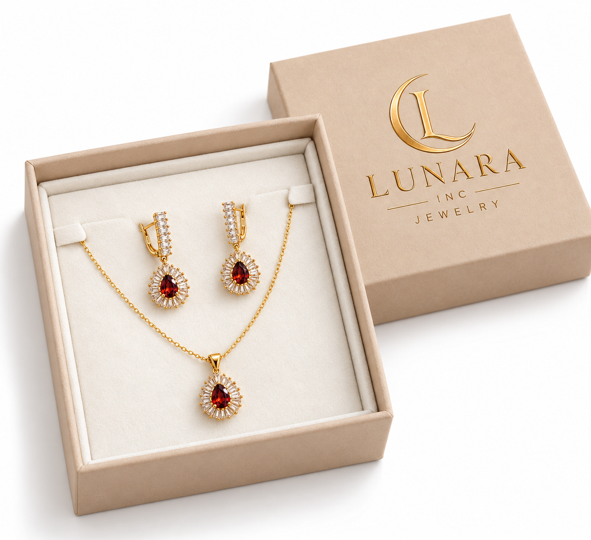 Crimson Elegance Teardrop Chain & Earring Set