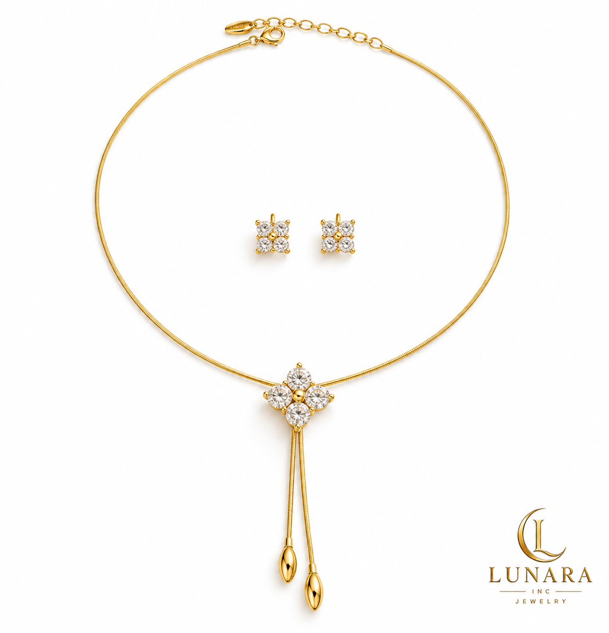 Radiant Bloom Adjustable Lariat Chain & Stud Earring Set