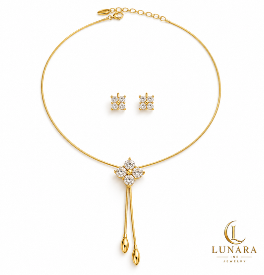 Radiant Bloom Adjustable Lariat Chain & Stud Earring Set