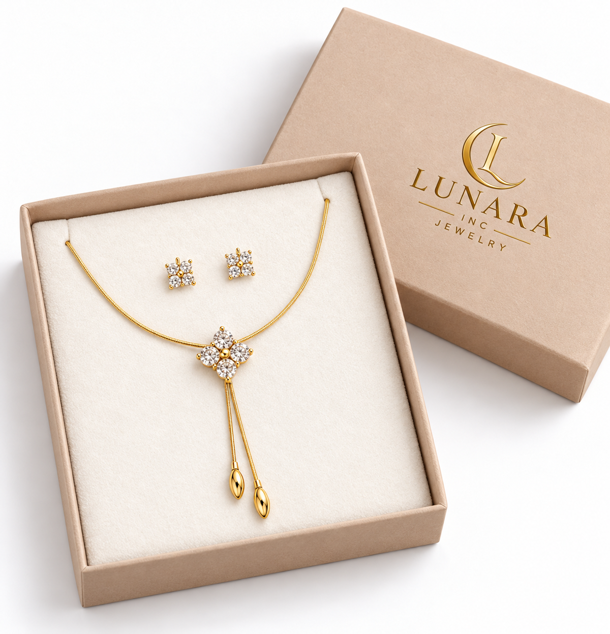 Radiant Bloom Adjustable Lariat Chain & Stud Earring Set