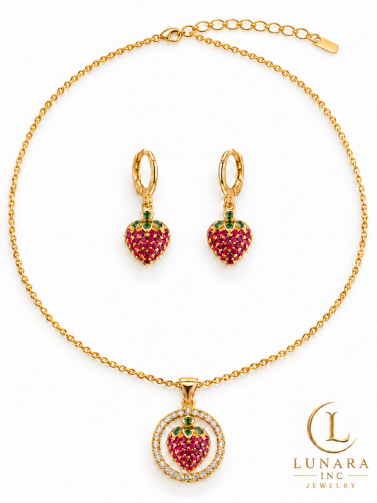 Sweet Berry Chain & Earring Set — Strawberry or Cherries