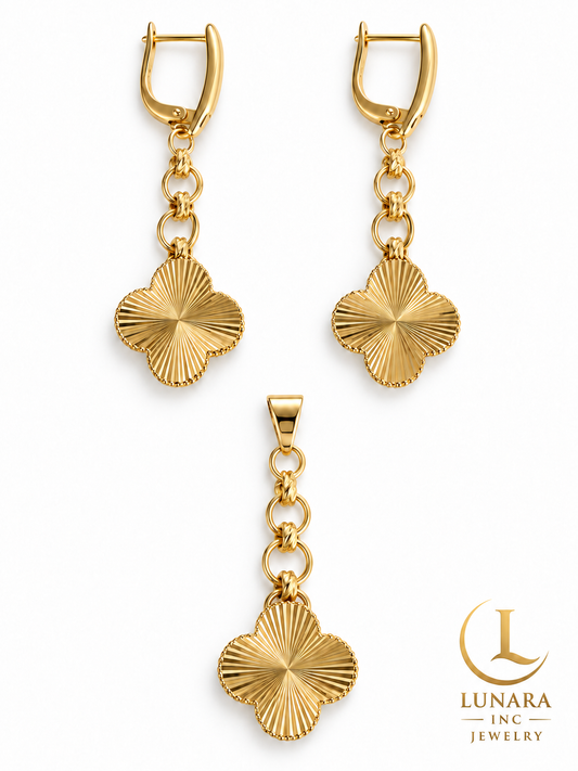 Golden Bloom Textured Flower Earring & Pendant Set