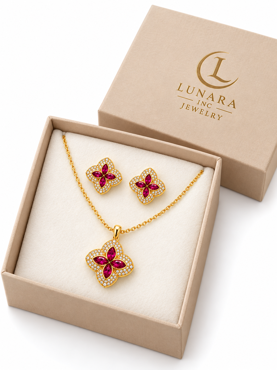 Fuchsia Blossom Chain & Stud Earring Set